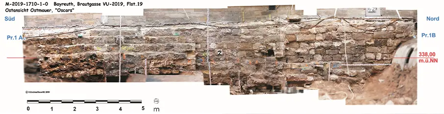 Fundamente von zwei Gebäuden die das frühere Rathaus getragen haben. Fundamente waren früher meist aus Steine oder Holz, auf denen Gebäude gestellt wurden.
