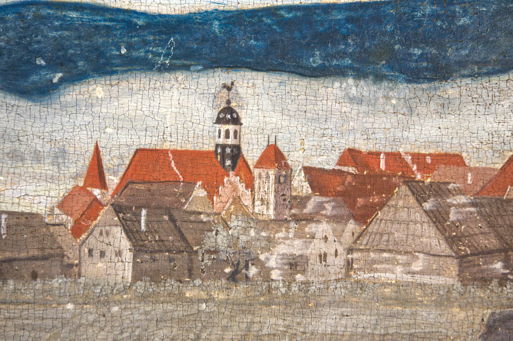 Altertümliches Gemälde mit Ansicht des Torturms